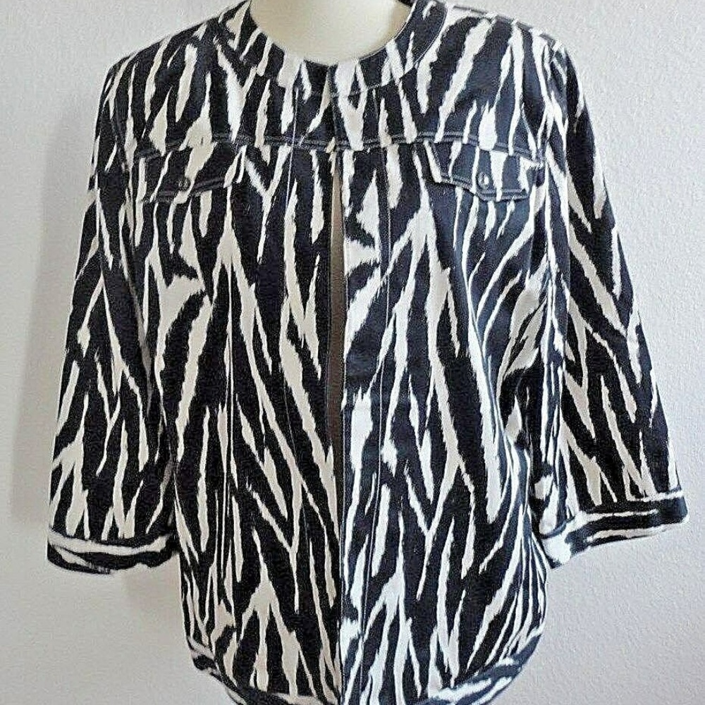 Alfred Dunner Career Black White Zebra Print 3/4 Sleeve Jacket sZ 20W